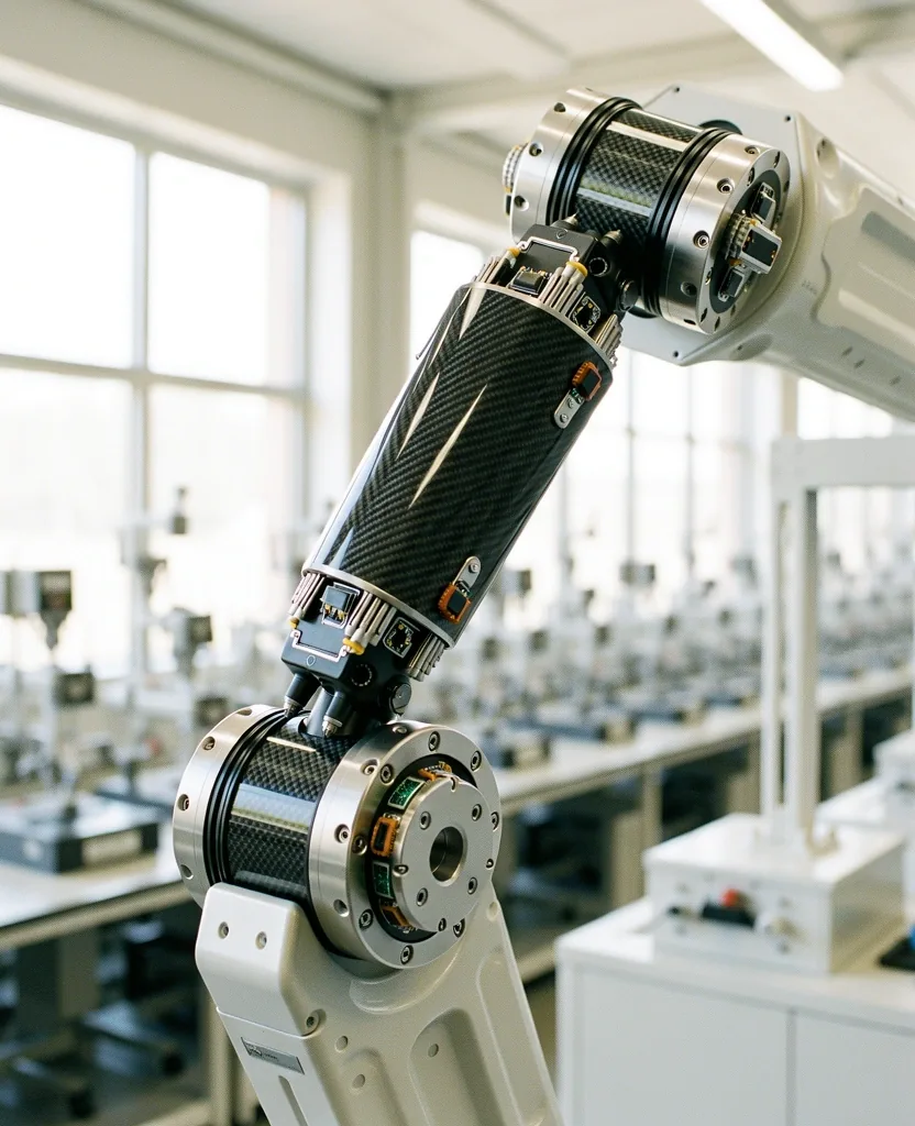 Close-up of industrial robotic architecture joints